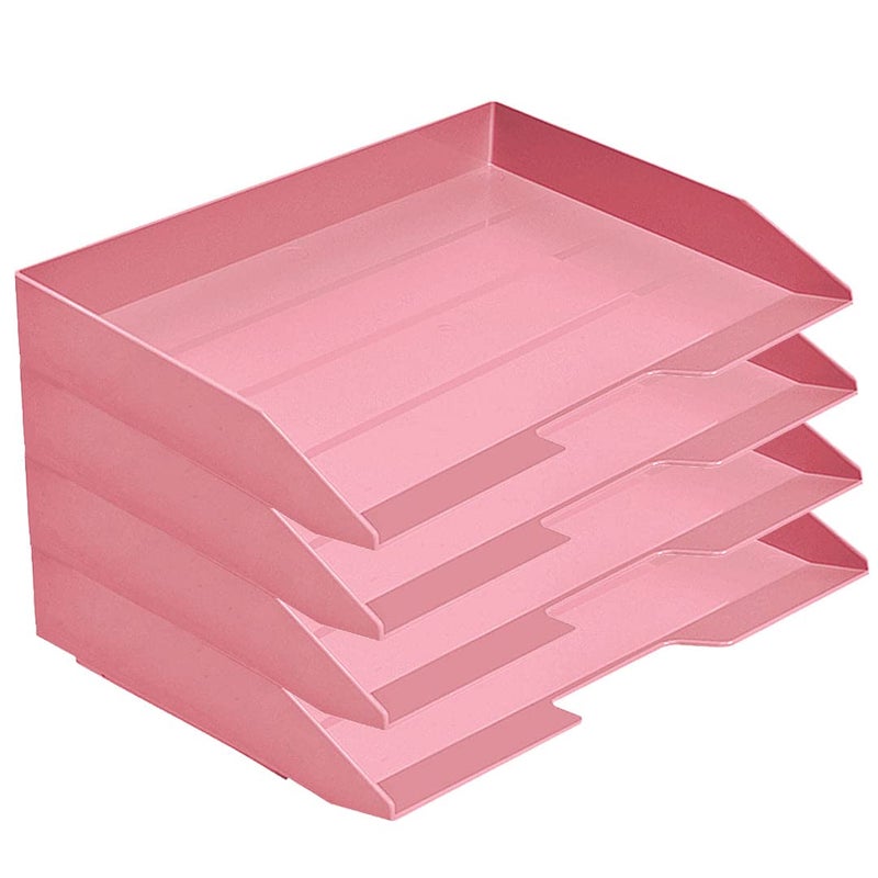 Acrimet Stackable Letter Tray 4 Tier Side Load, Plastic, Desktop File Organizer (Solid Pink Color) - Image 1